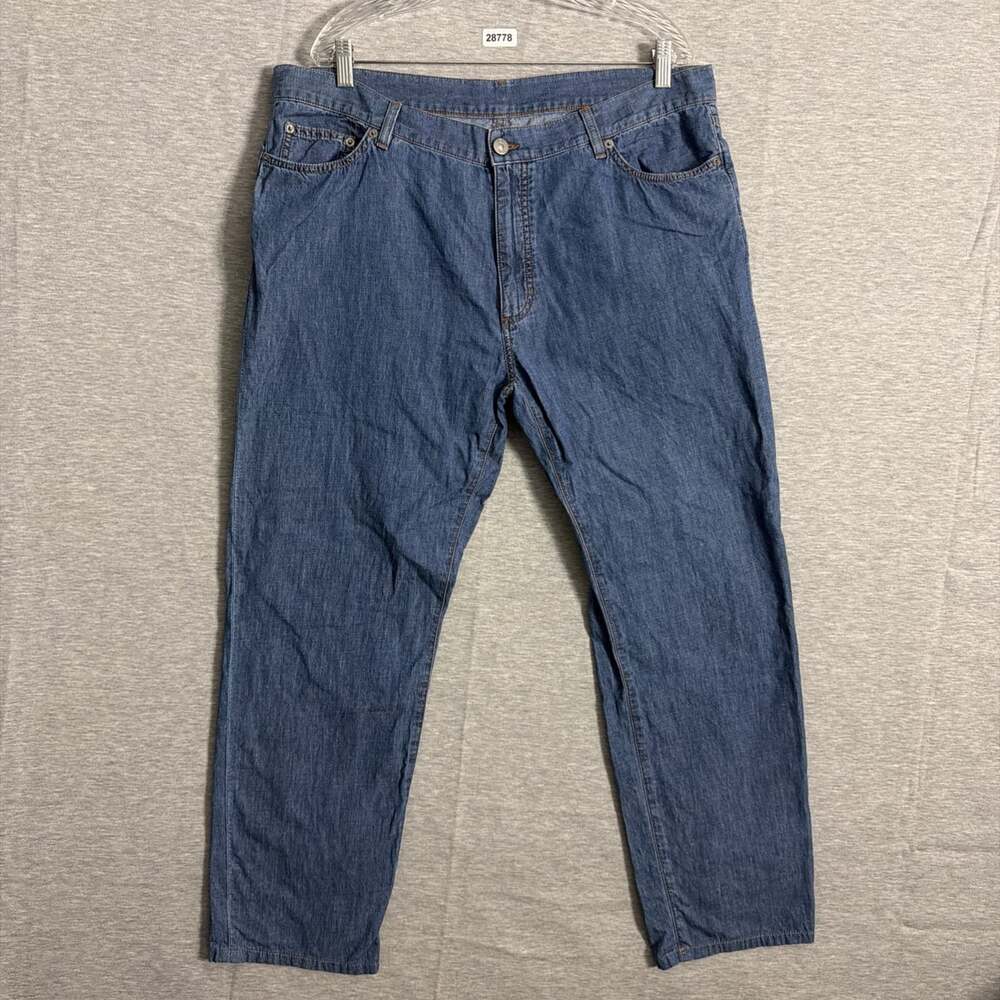 Ermenegildo Zegna Men's Size 40 Blue Denim Cotton Linen Blend Slim Fit Jeans